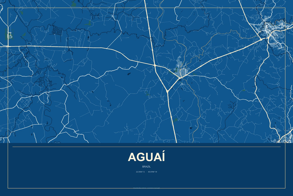 Aguaí, Brazil City Map Aluminum Sign in Harbor Cobalt style