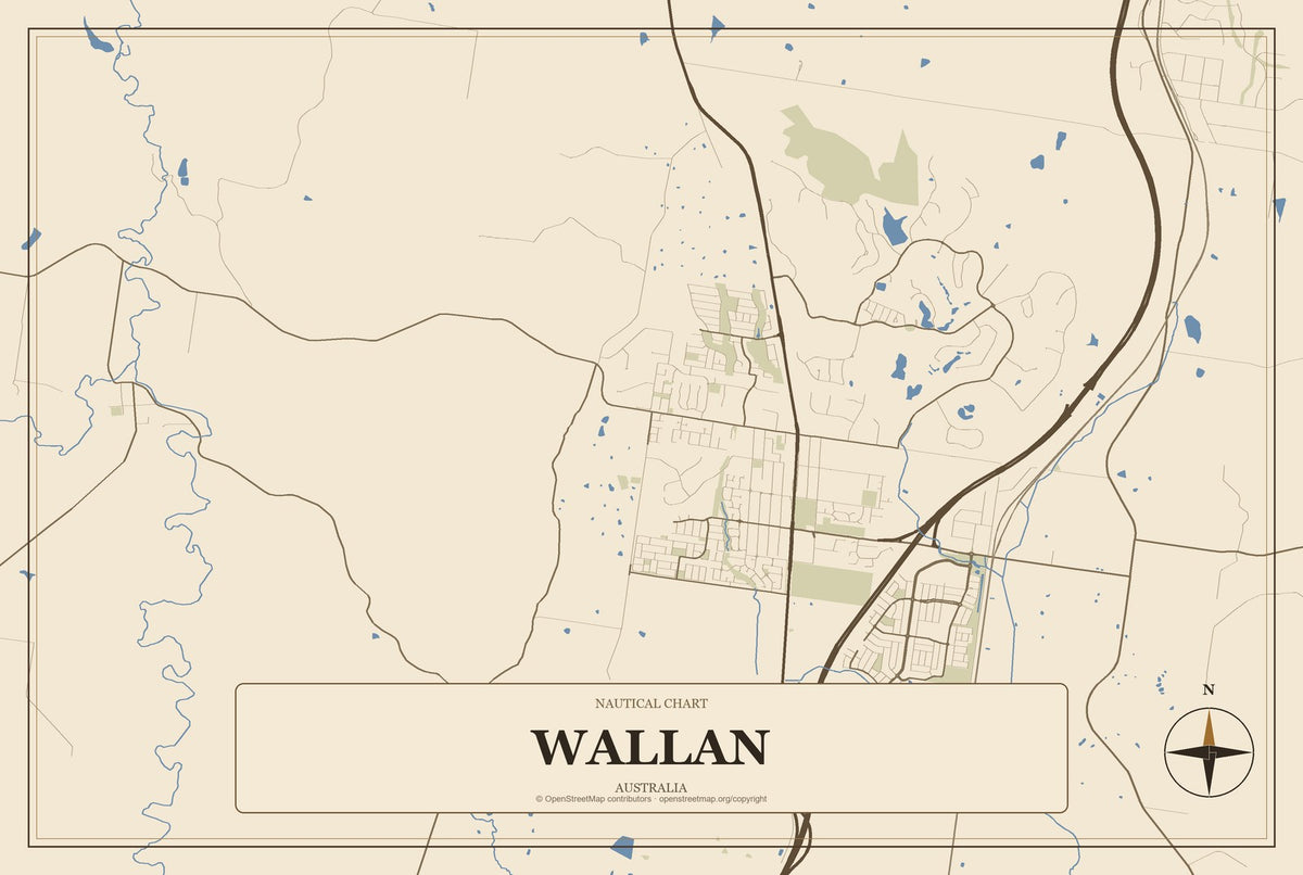 Wallan, Australia City Map Aluminum Sign in Heritage Nautical style