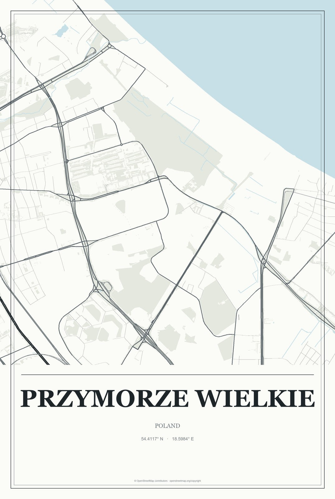 Przymorze Wielkie, Poland City Map Aluminum Sign in Gallery Air style