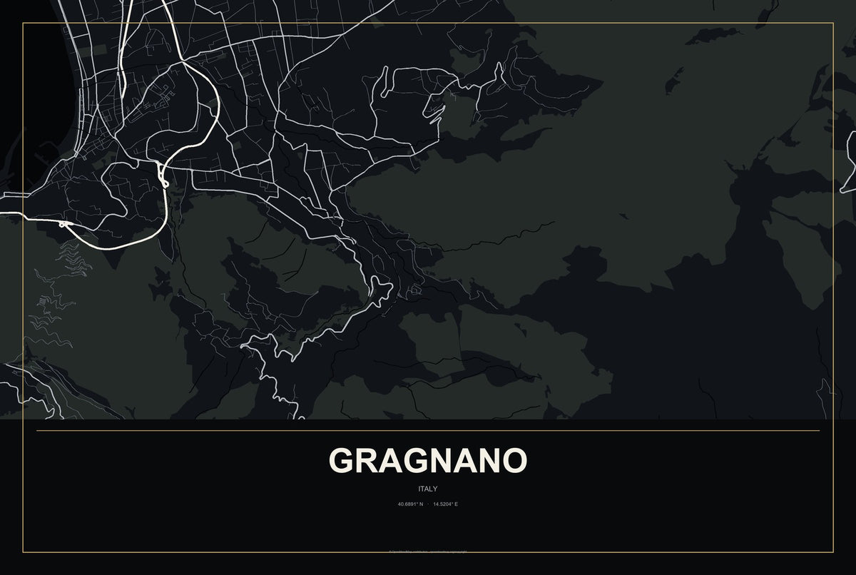 Gragnano, Italy City Map Aluminum Sign in Metropolitan Noir style