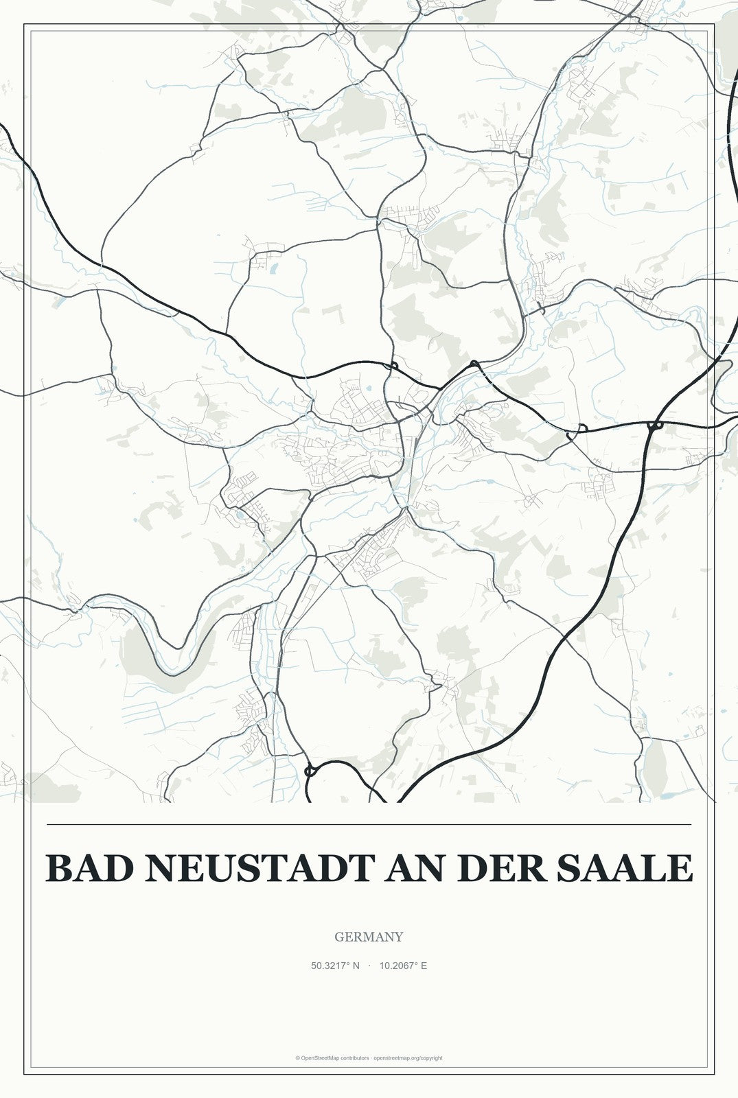 Bad Neustadt an der Saale, Germany City Map Aluminum Sign in Gallery Air style