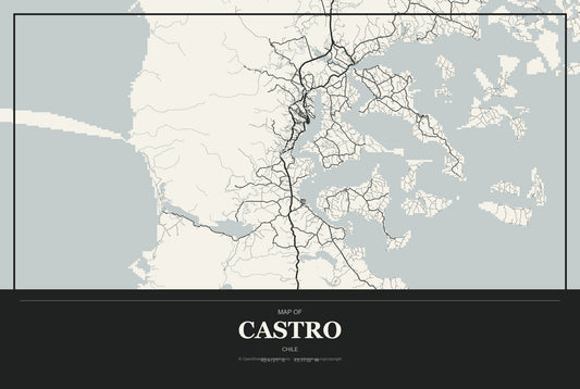 Castro, Chile City Map Aluminum Sign in Museum Plaque style