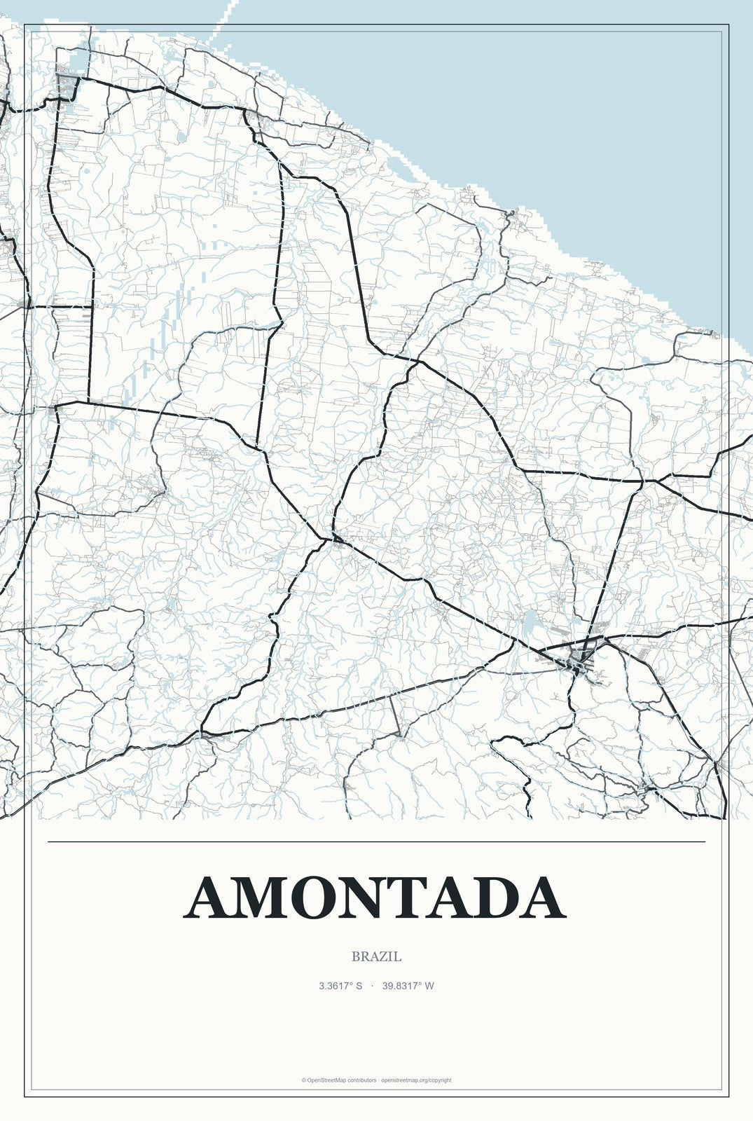 Amontada, Brazil City Map Aluminum Sign in Gallery Air style