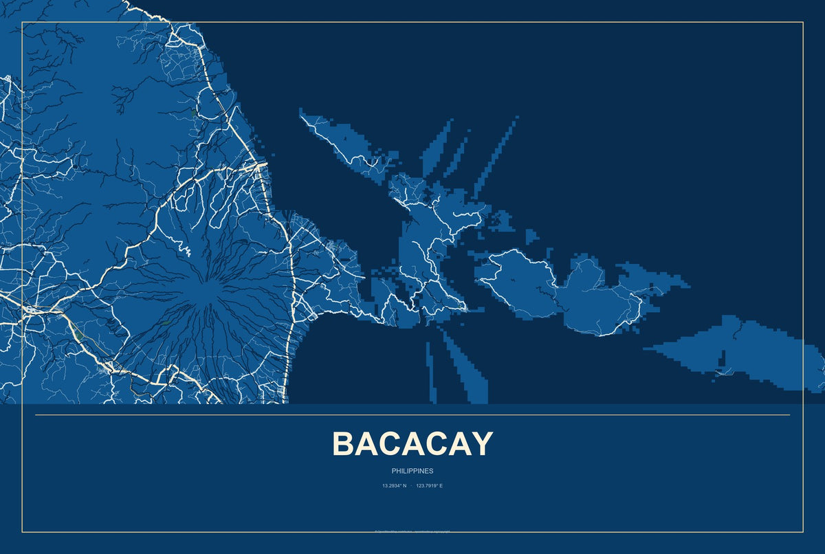 Bacacay, Philippines City Map Aluminum Sign in Harbor Cobalt style
