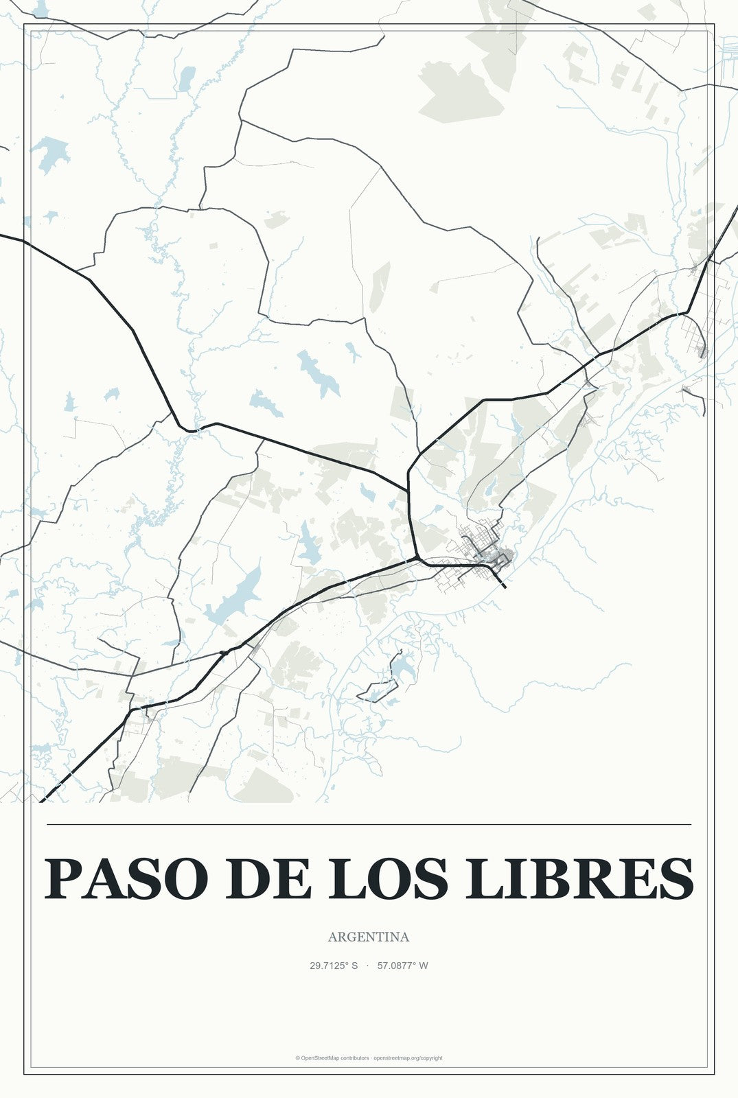 Paso de los Libres, Argentina City Map Aluminum Sign in Gallery Air style