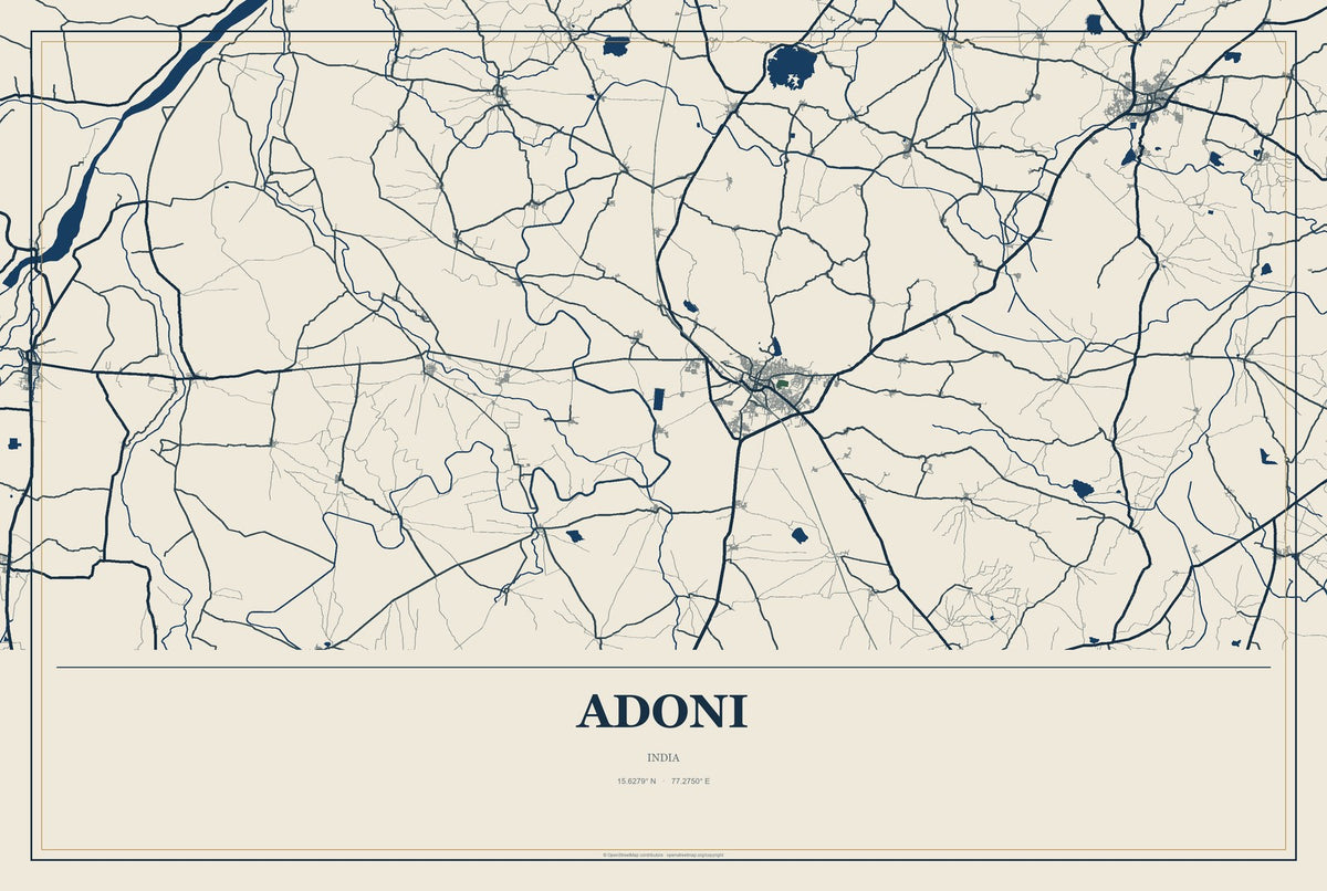 Adoni, India City Map Aluminum Sign in Coastal Cutout style