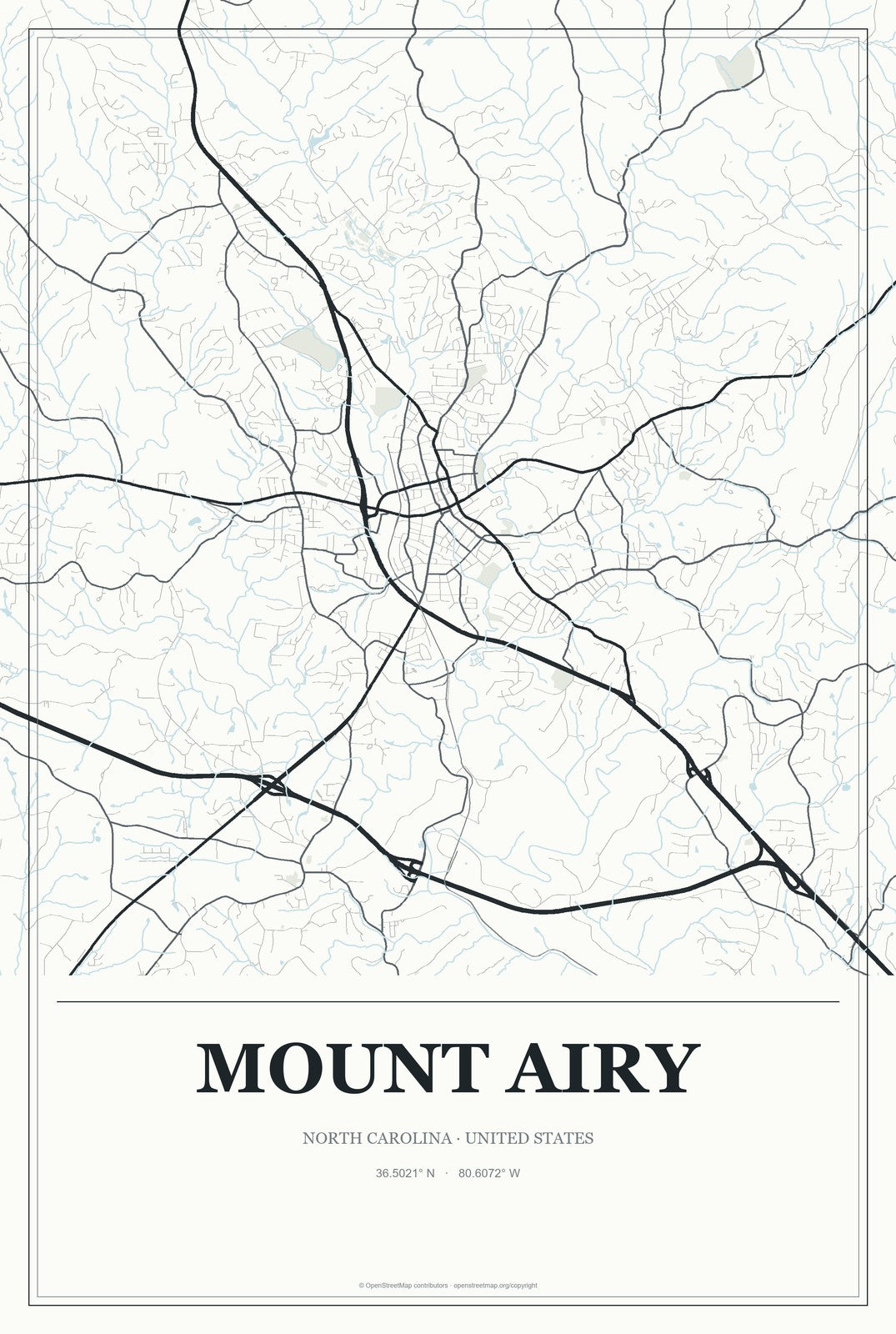 Mount Airy, North Carolina City Map Aluminum Sign in Gallery Air style