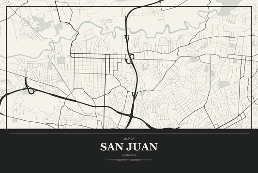 San Juan, Costa Rica City Map Aluminum Sign in Museum Plaque style