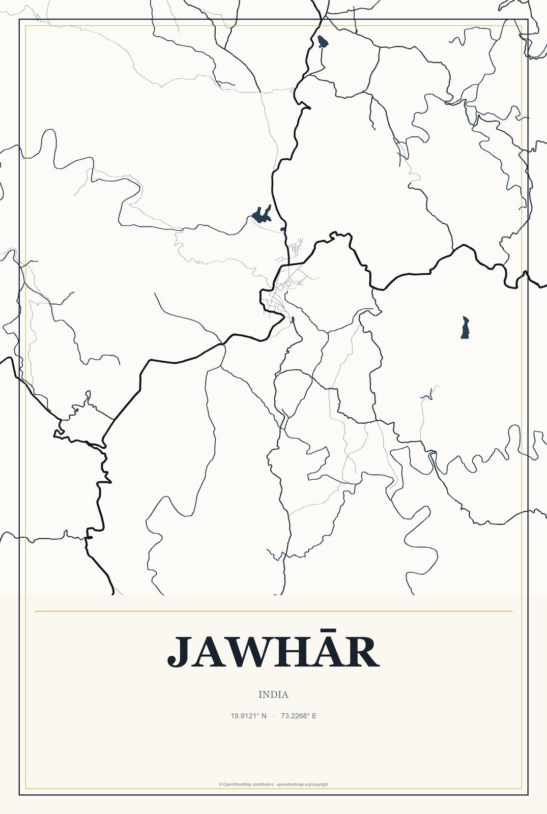 Jawhār, India City Map Aluminum Sign in Citrine Modern style