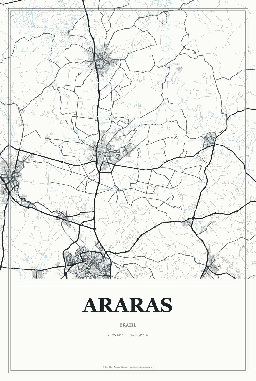 Araras, Brazil City Map Aluminum Sign in Gallery Air style