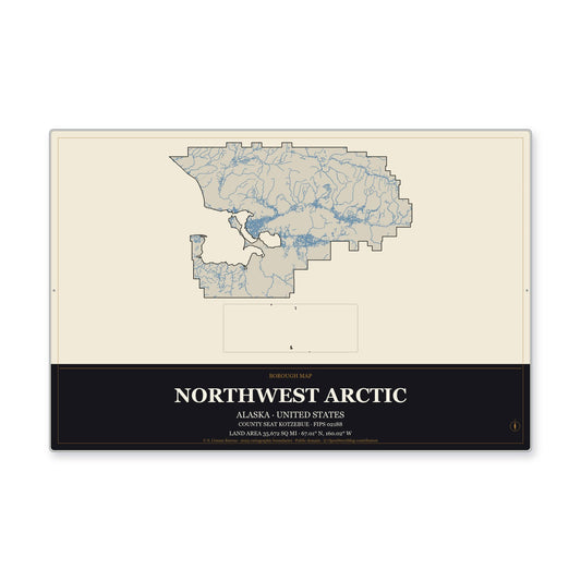 Northwest Arctic Borough, Alaska Map Aluminum Sign in Museum Plaque style
