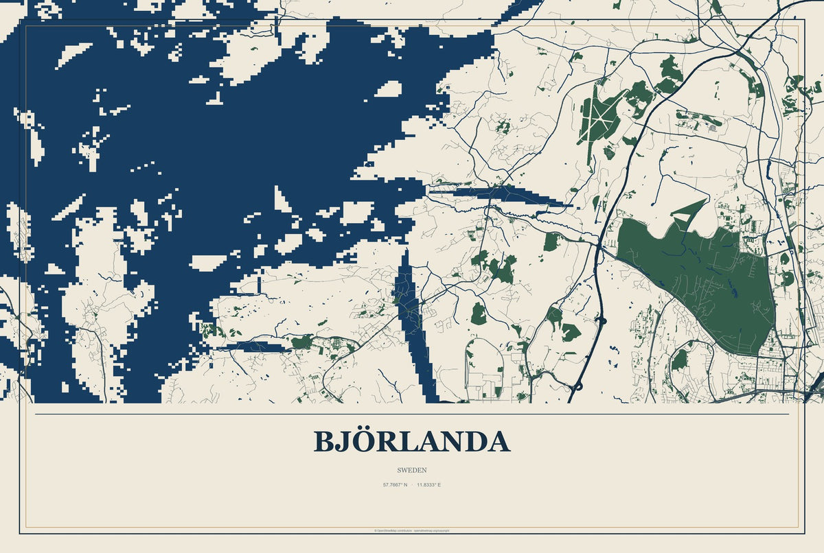 Björlanda, Sweden City Map Aluminum Sign in Coastal Cutout style