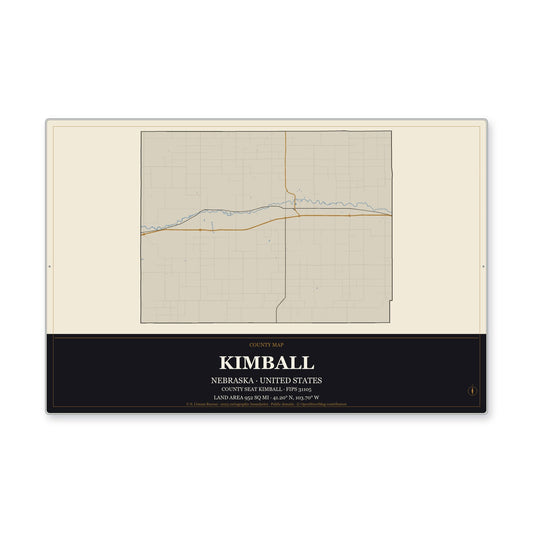 Kimball County, Nebraska Map Aluminum Sign in Museum Plaque style