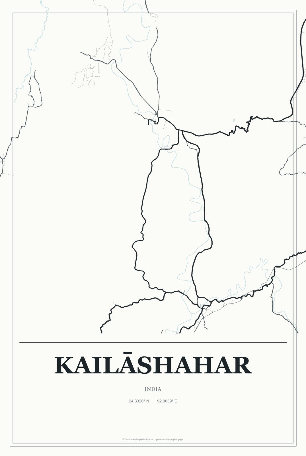 Kailāshahar, India City Map Aluminum Sign in Gallery Air style