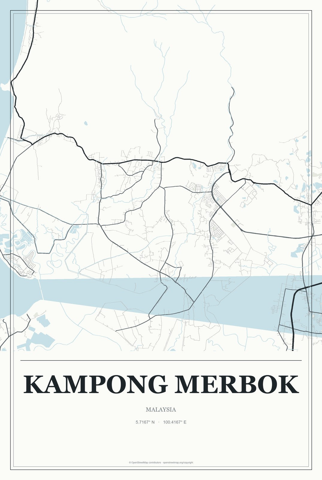 Kampong Merbok, Malaysia City Map Aluminum Sign in Gallery Air style