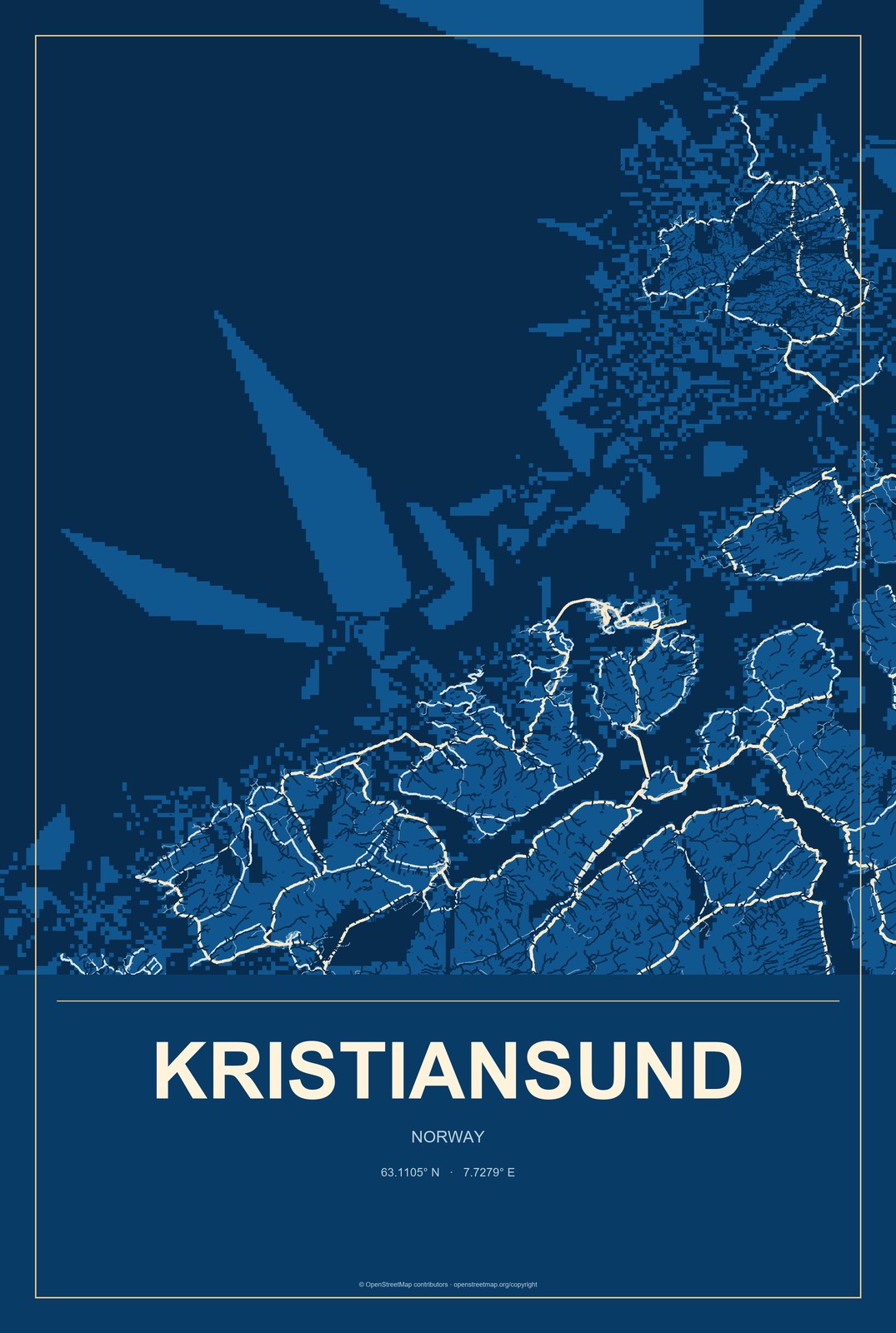 Kristiansund, Norway City Map Aluminum Sign in Harbor Cobalt style
