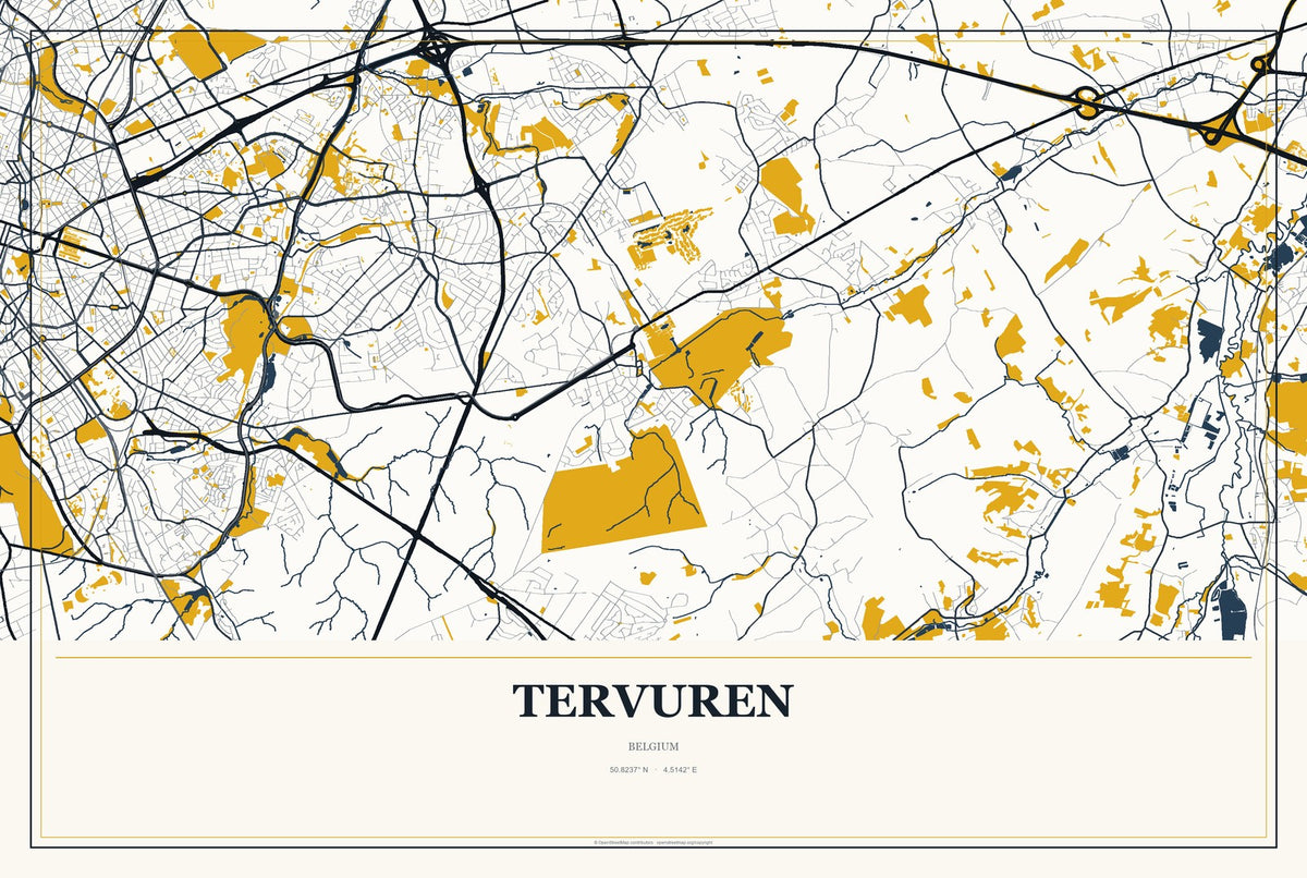 Tervuren, Belgium City Map Aluminum Sign in Citrine Modern style