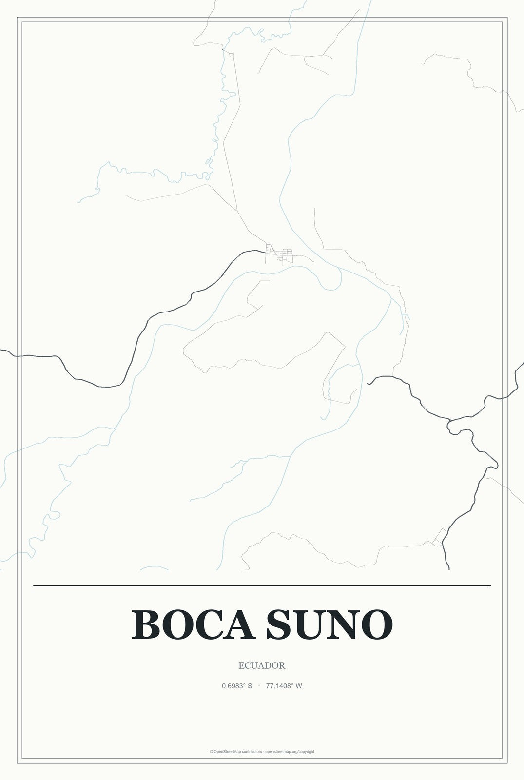 Boca Suno, Ecuador City Map Aluminum Sign in Gallery Air style