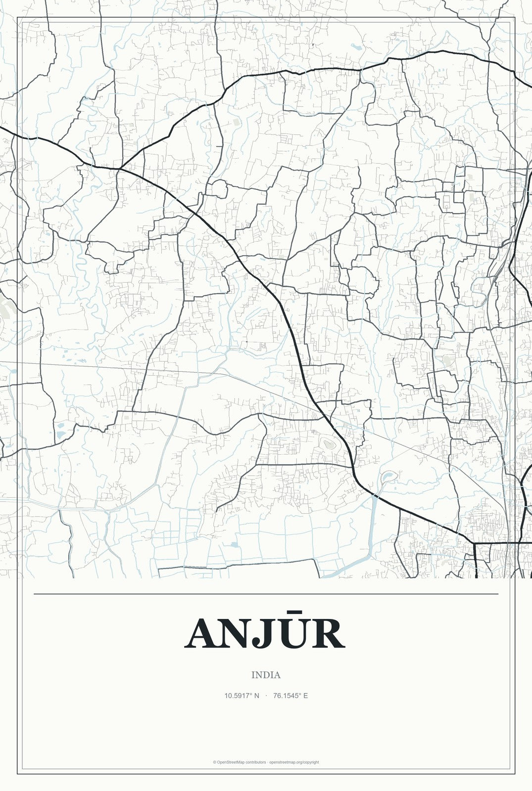 Anjūr, India City Map Aluminum Sign in Gallery Air style