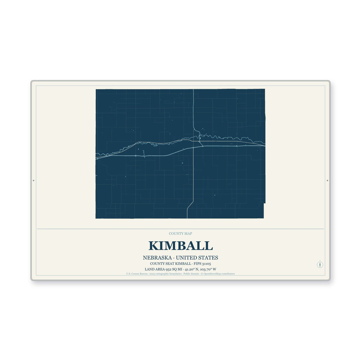 Kimball County, Nebraska Map Aluminum Sign in Coastal Cutout style