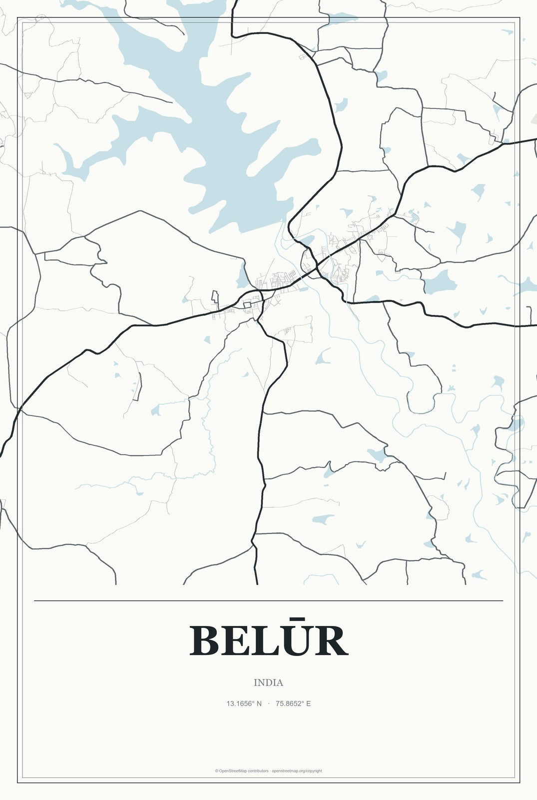Belūr, India City Map Aluminum Sign in Gallery Air style