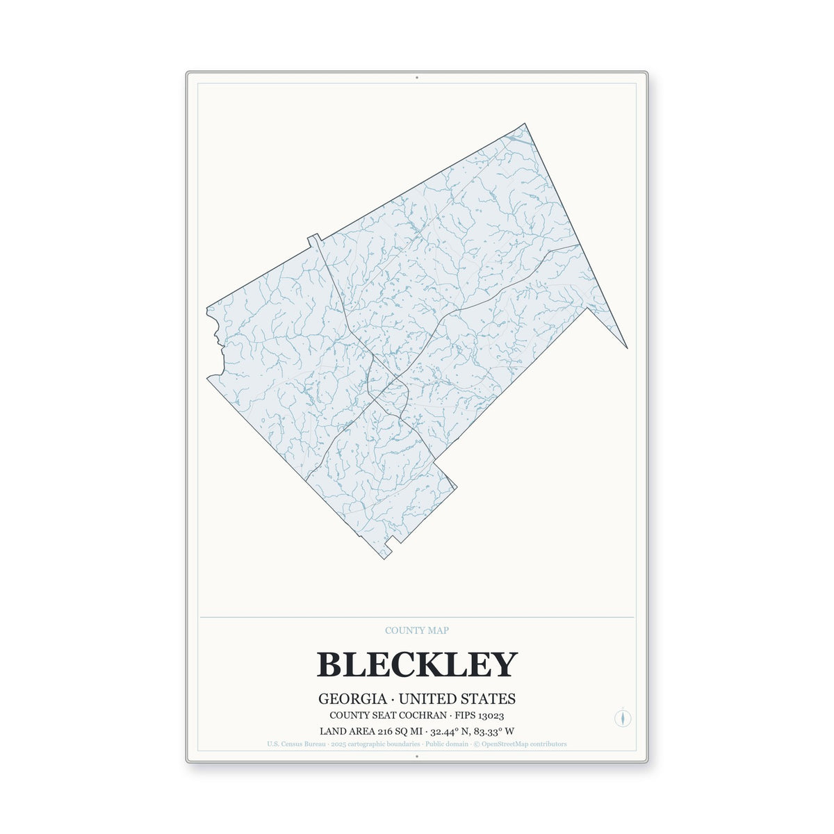 Bleckley County, Georgia Map Aluminum Sign in Gallery Air style
