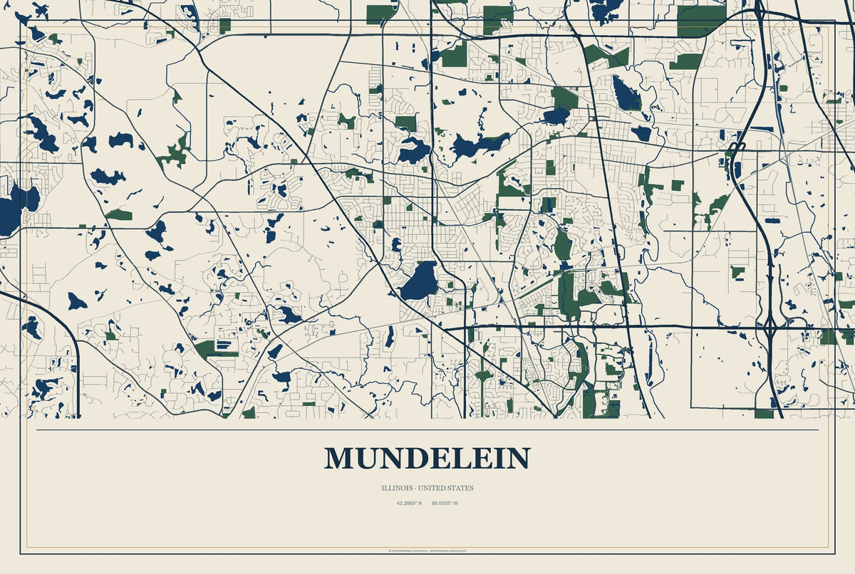 Mundelein, Illinois City Map Aluminum Sign in Coastal Cutout style