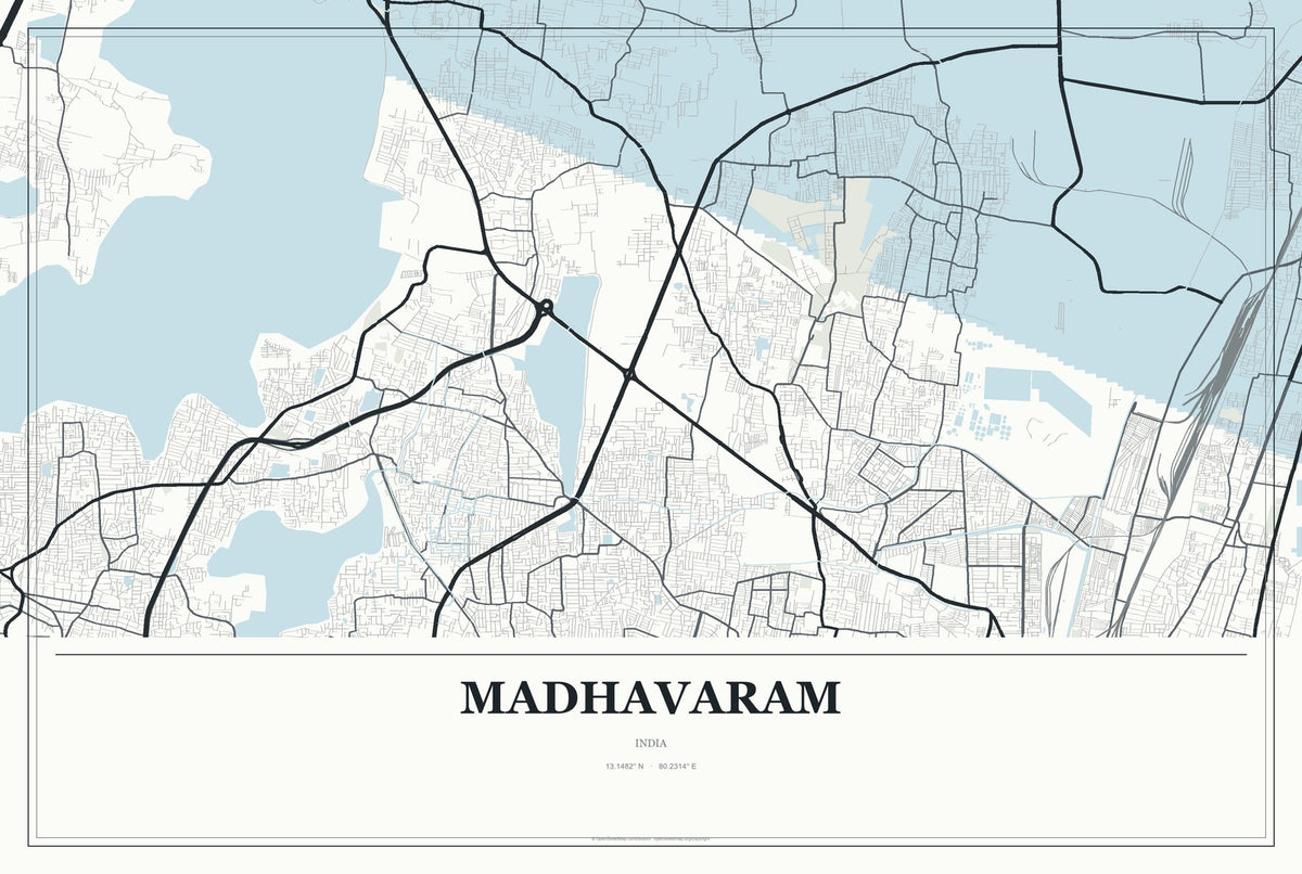 Madhavaram, India City Map Aluminum Sign in Gallery Air style