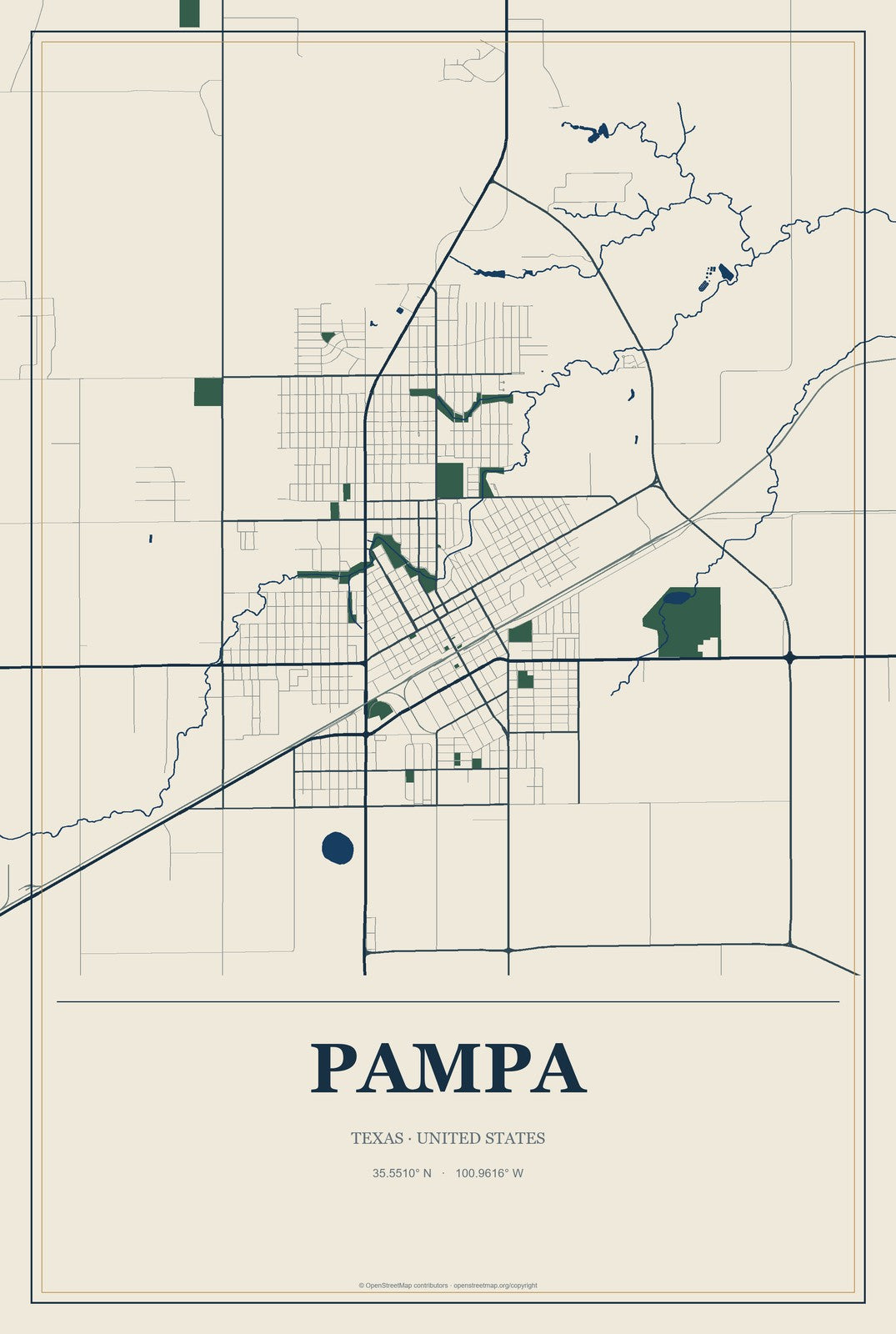 Pampa, Texas City Map Aluminum Sign in Coastal Cutout style
