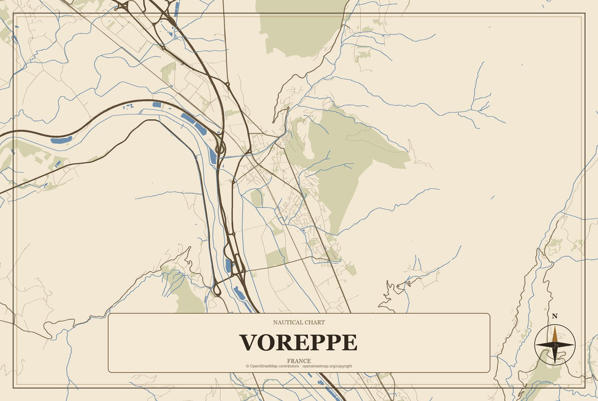 Voreppe, France City Map Aluminum Sign in Heritage Nautical style