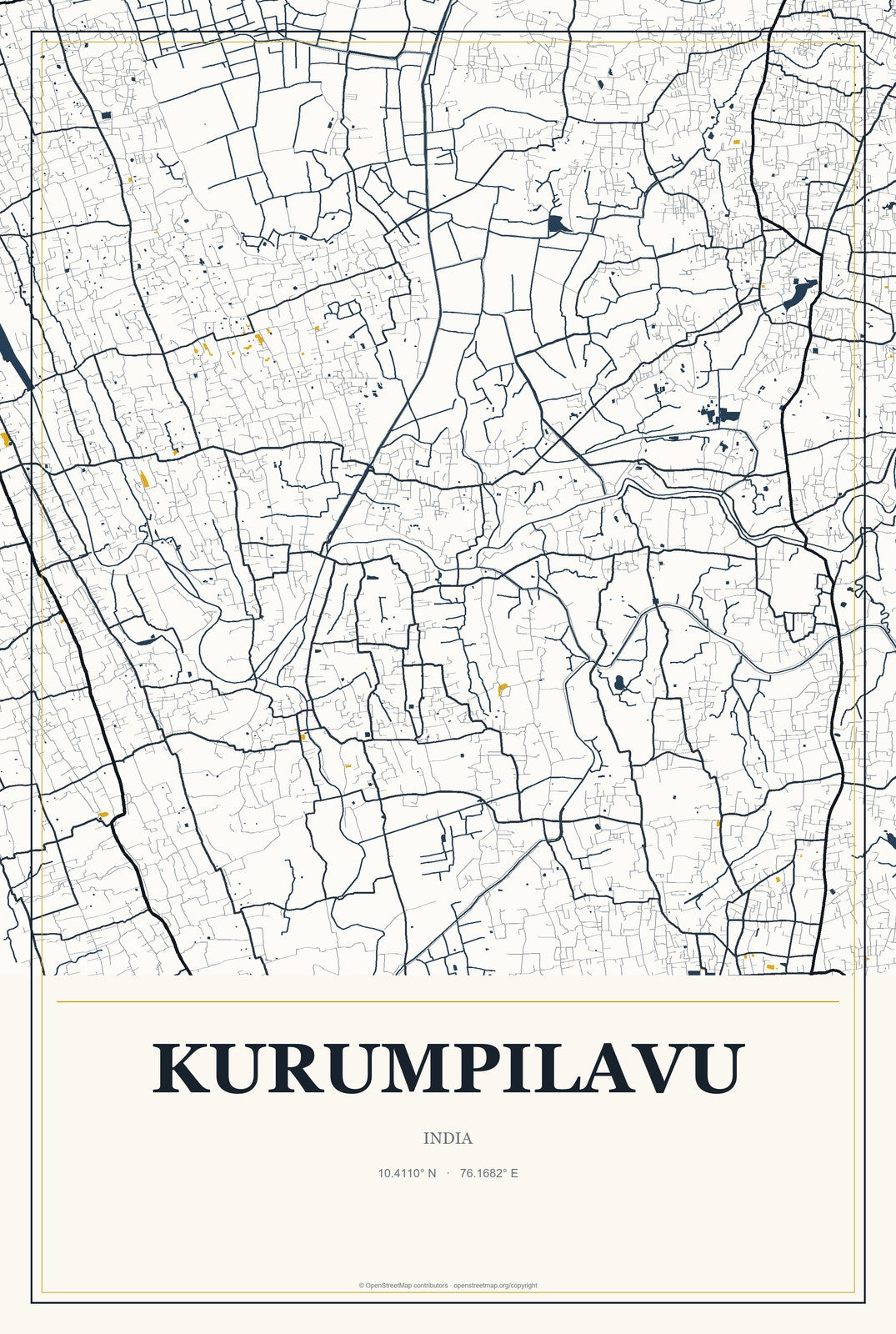 Kurumpilavu, India City Map Aluminum Sign in Citrine Modern style