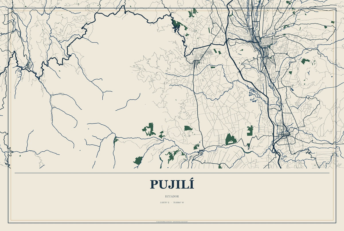 Pujilí, Ecuador City Map Aluminum Sign in Coastal Cutout style