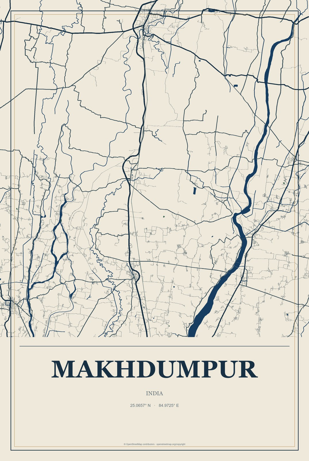 Makhdumpur, India City Map Aluminum Sign in Coastal Cutout style