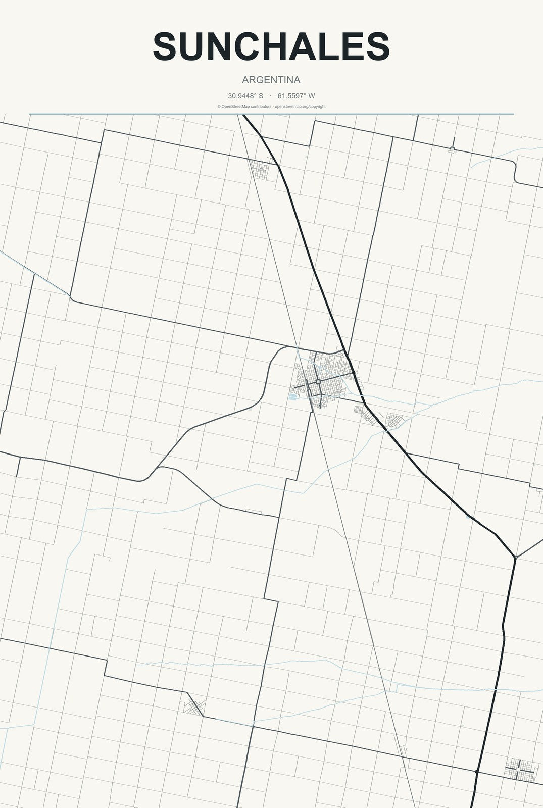 Sunchales, Argentina City Map Aluminum Sign in Headline Atlas style