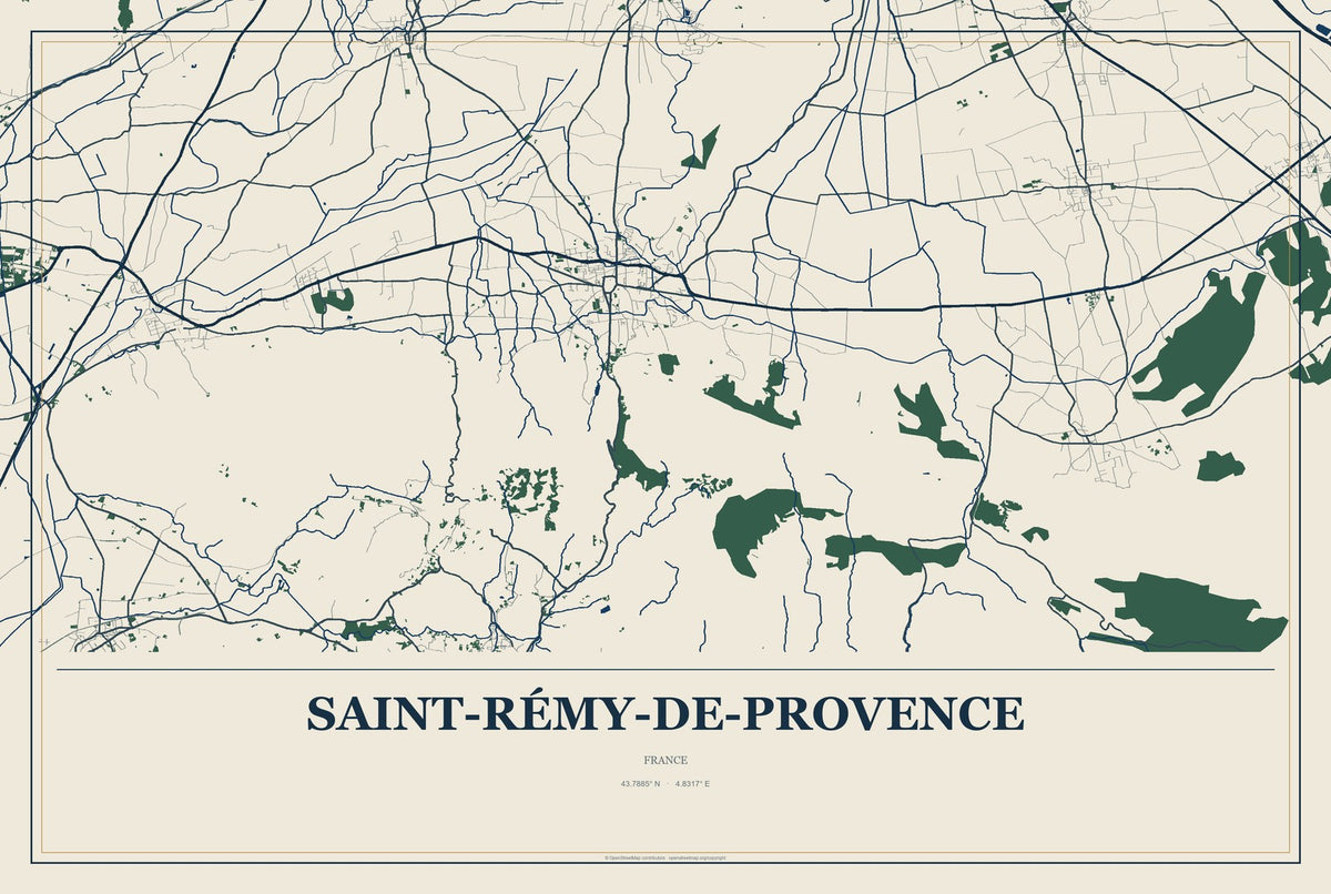 Saint-Rémy-de-Provence, France City Map Aluminum Sign in Coastal Cutout style