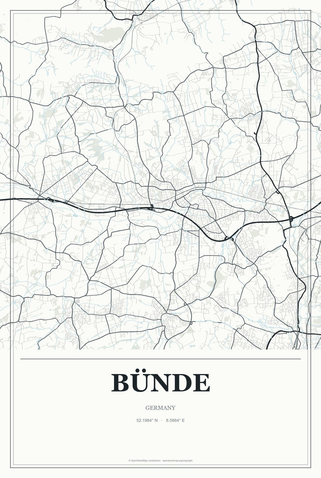 Bünde, Germany City Map Aluminum Sign in Gallery Air style