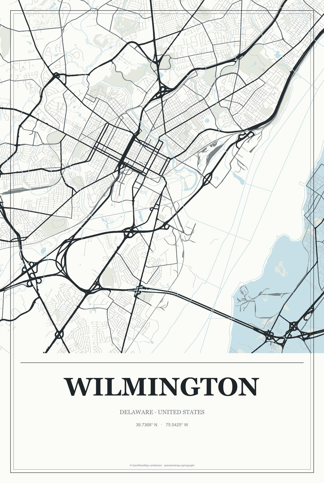 Wilmington, Delaware City Map Aluminum Sign in Gallery Air style