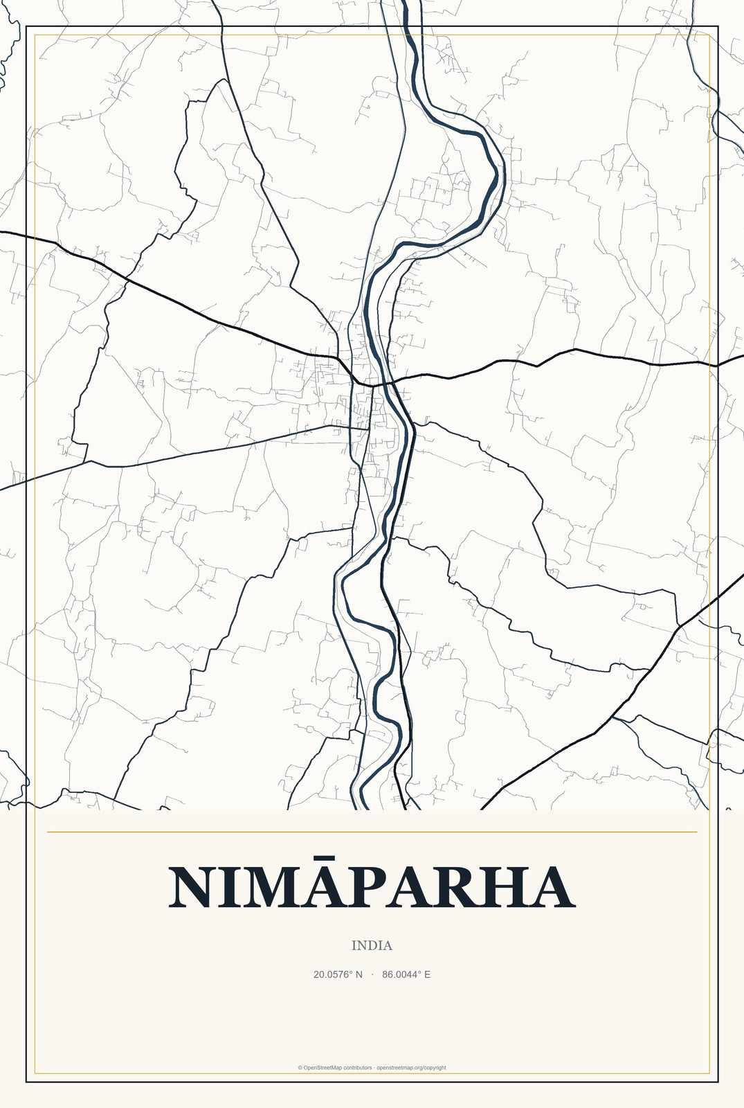 Nimāparha, India City Map Aluminum Sign in Citrine Modern style