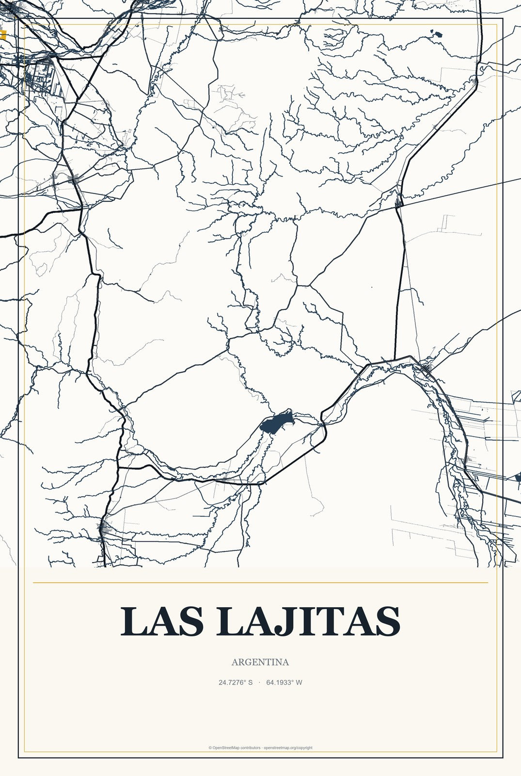 Las Lajitas, Argentina City Map Aluminum Sign in Citrine Modern style