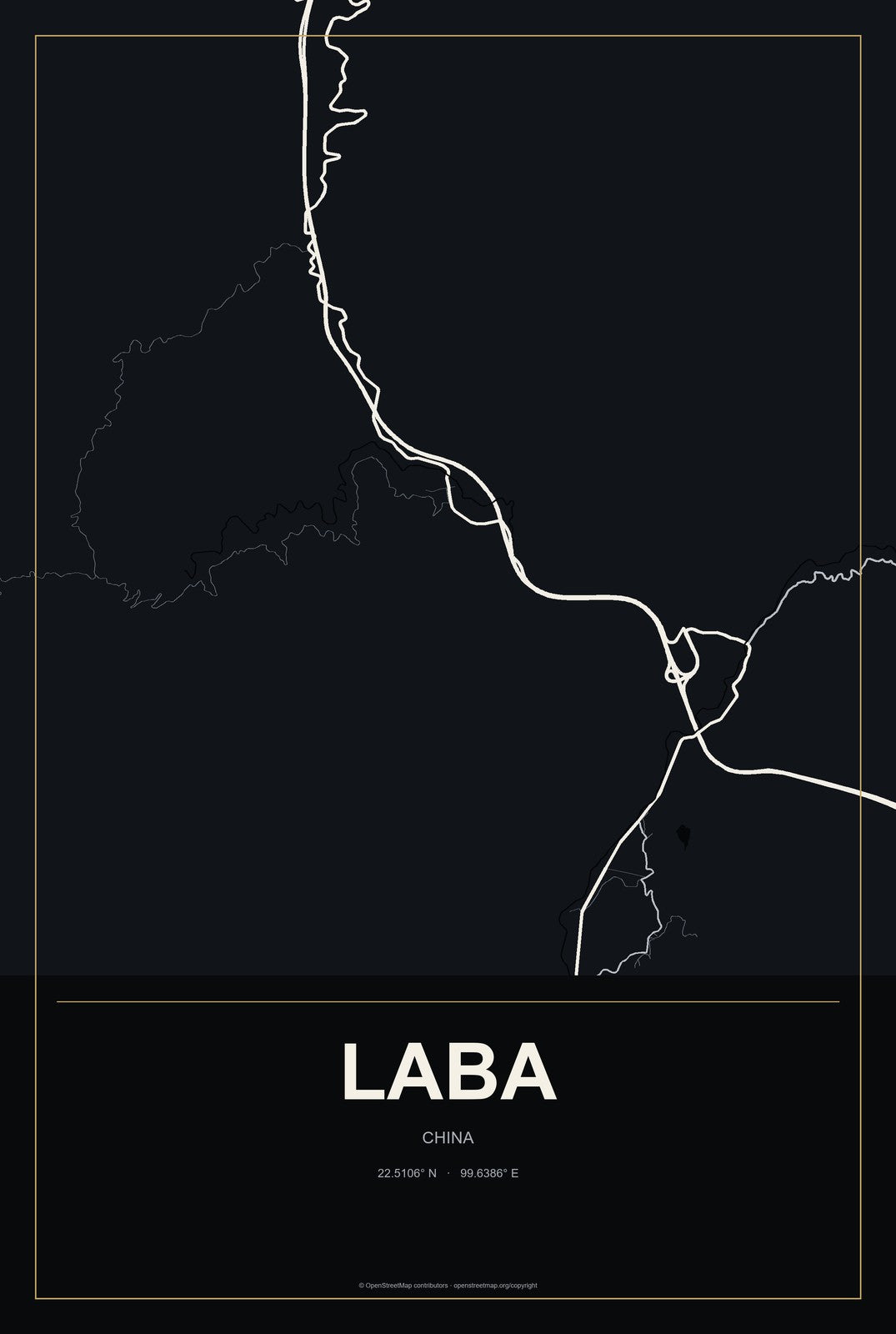 Laba, China City Map Aluminum Sign in Metropolitan Noir style