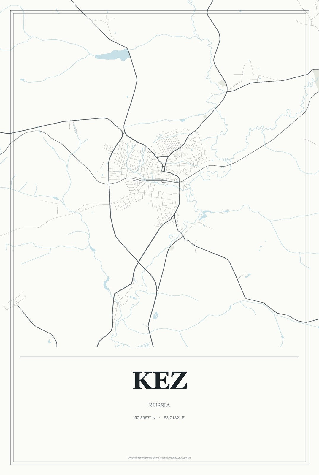 Kez, Russia City Map Aluminum Sign in Gallery Air style