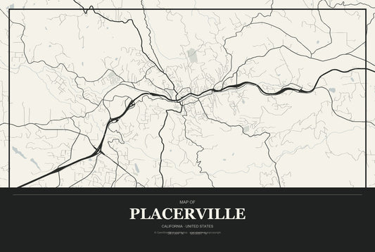 Placerville, California City Map Aluminum Sign in Museum Plaque style