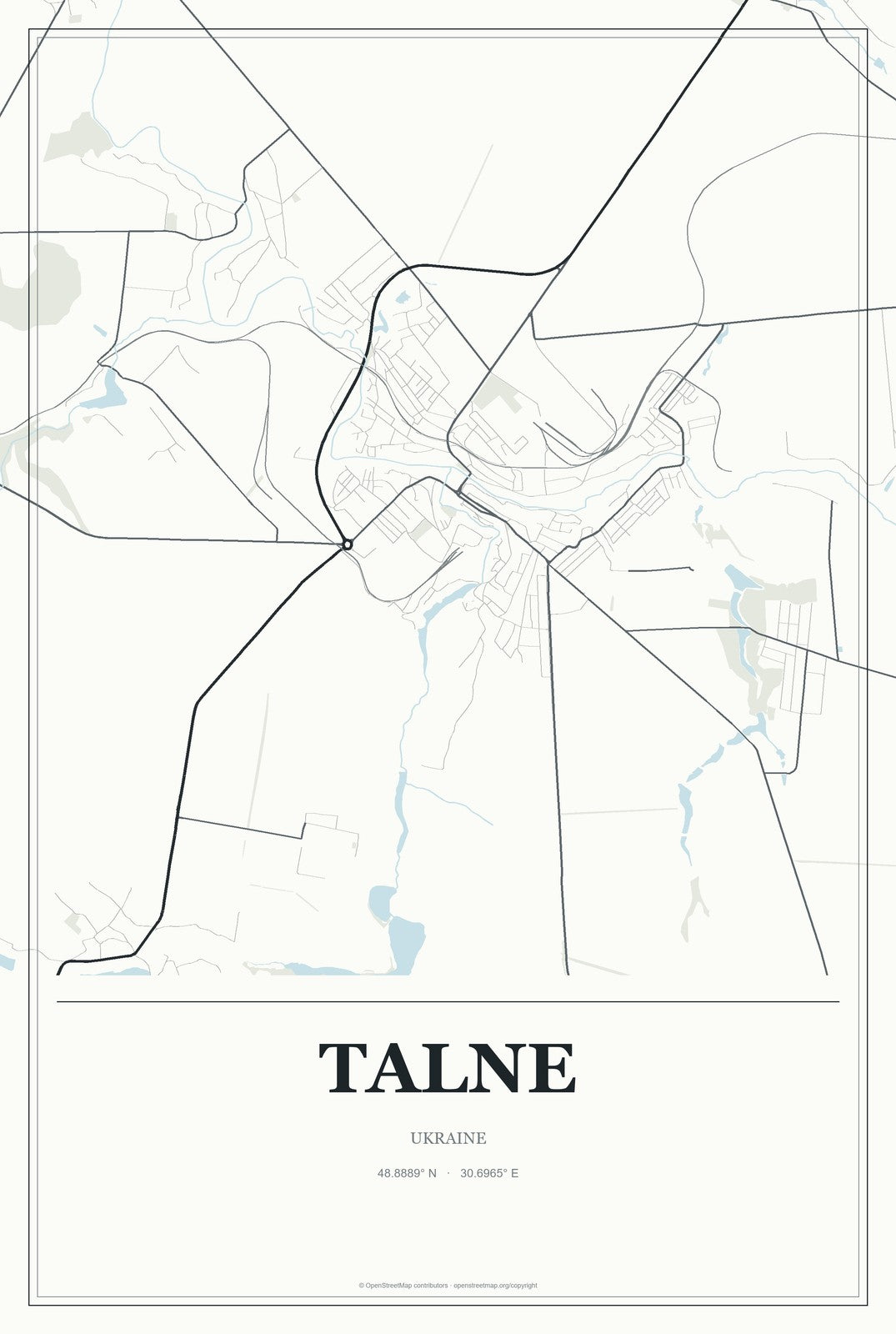 Talne, Ukraine City Map Aluminum Sign in Gallery Air style