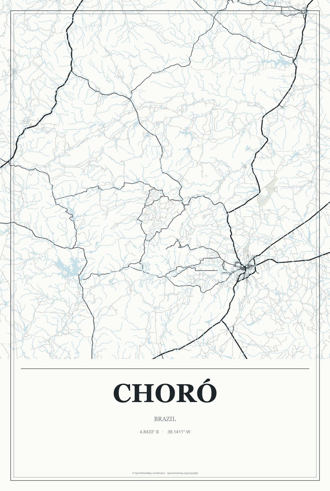 Choró, Brazil City Map Aluminum Sign in Gallery Air style