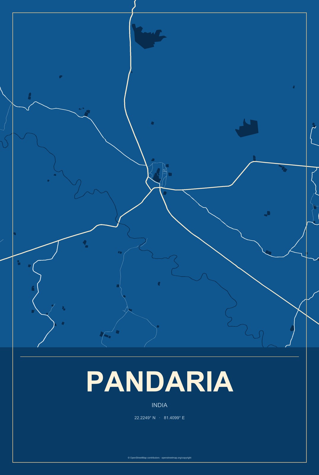 Pandaria, India City Map Aluminum Sign in Harbor Cobalt style