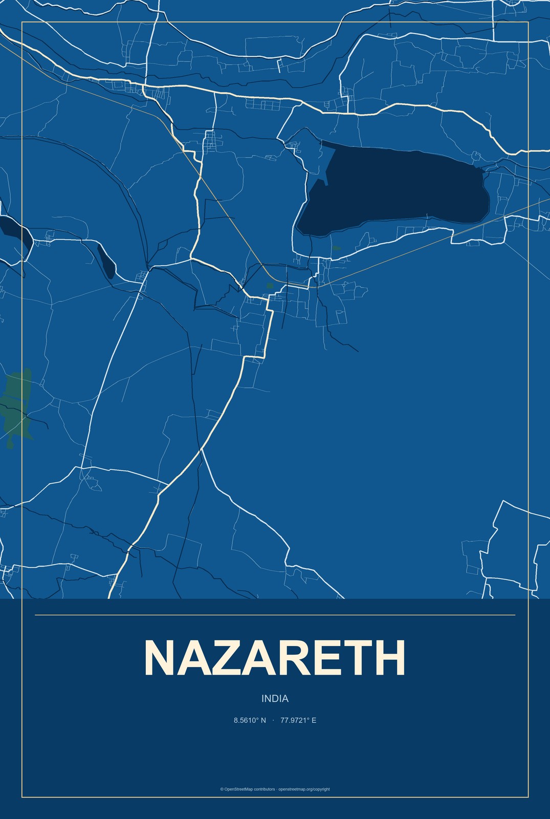 Nazareth, India City Map Aluminum Sign in Harbor Cobalt style
