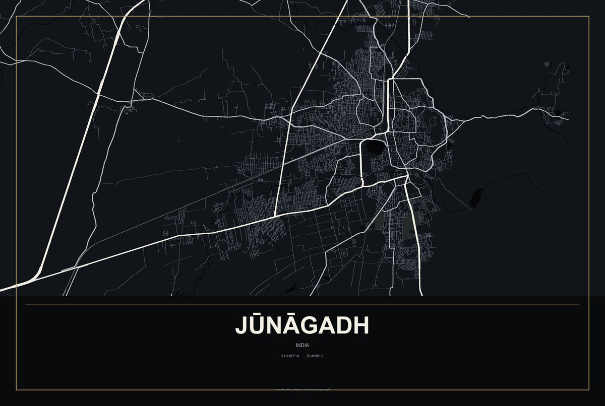 Jūnāgadh, India City Map Aluminum Sign in Metropolitan Noir style