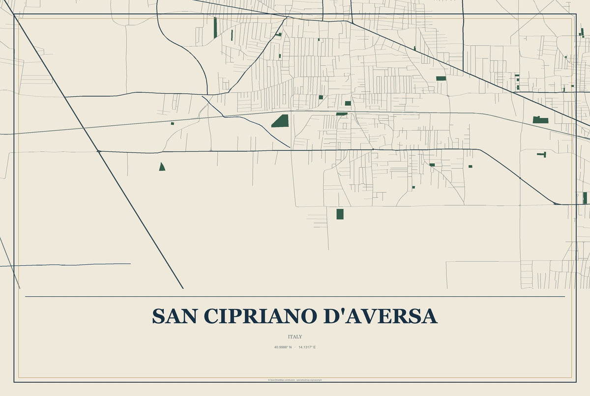 San Cipriano d'Aversa, Italy City Map Aluminum Sign in Coastal Cutout style