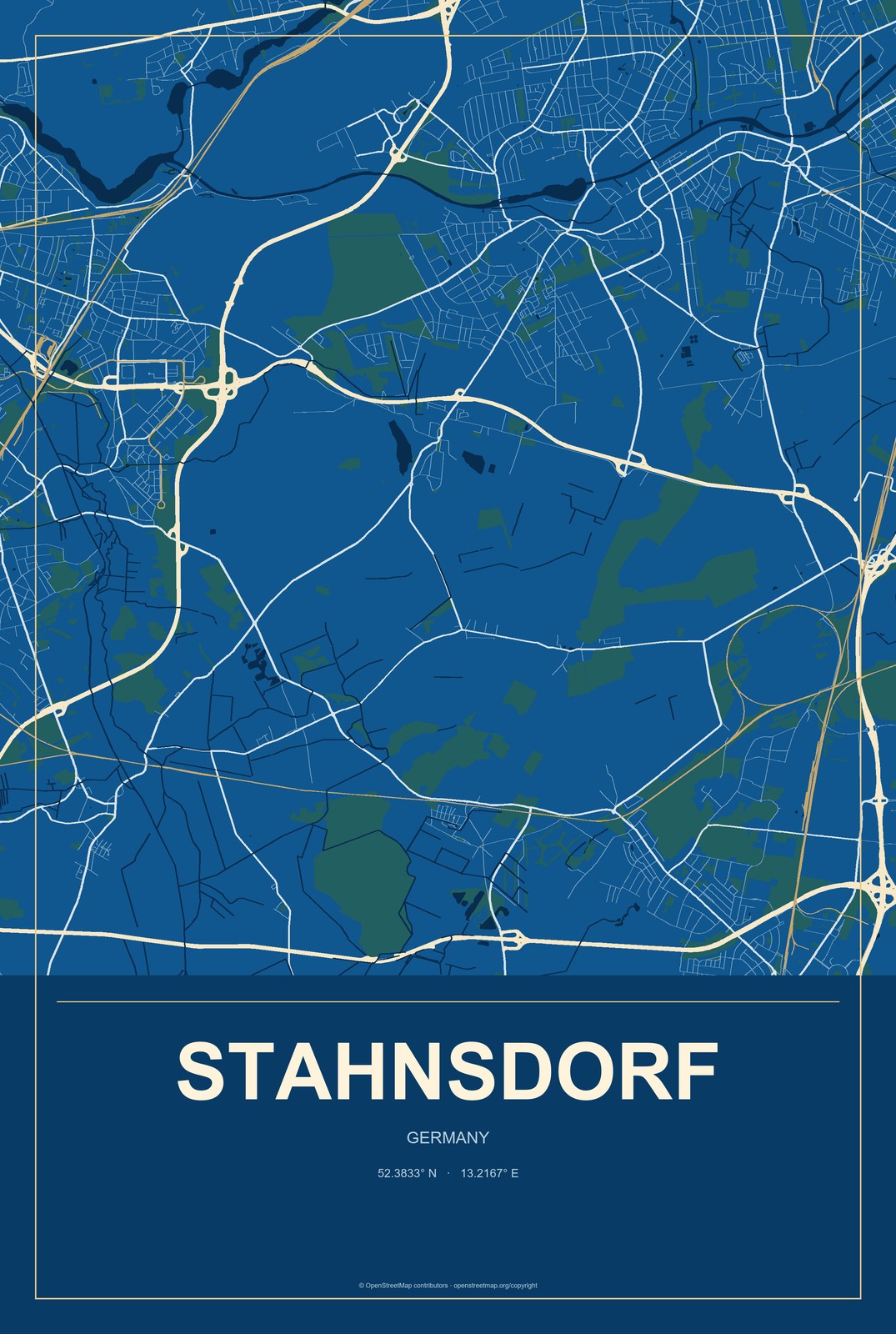 Stahnsdorf, Germany City Map Aluminum Sign in Harbor Cobalt style
