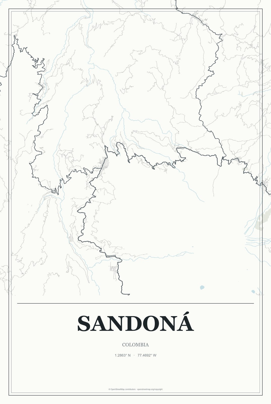 Sandoná, Colombia City Map Aluminum Sign in Gallery Air style